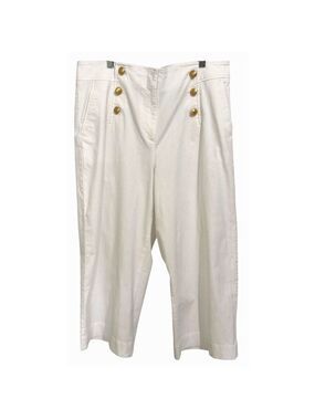 Talbots Womens Cotton Slub Sailor Crop Pants Sz 16 Gold Buttons Wide Leg